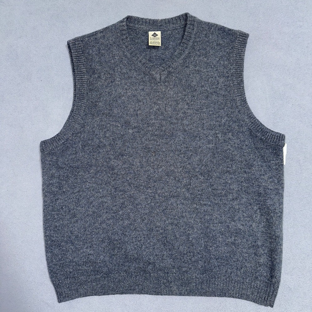 Columbia Shetland Wool V-Neck Sweater Vest Blue Gray Heather Mens Size L‎